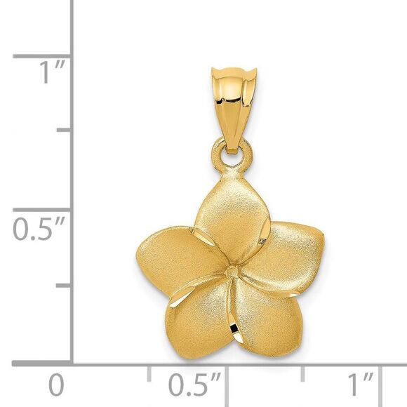 14k Yellow Gold 15mm Satin Plumeria Pendant - Picture 3 of 4